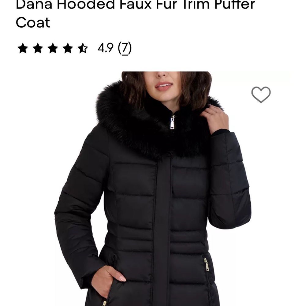 Women's TAHARI M Black Puffer Coat with Faux Fur Hood